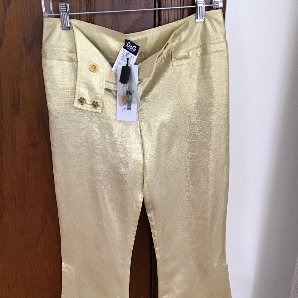 D&G gold lame pants with bottom flow slits 40